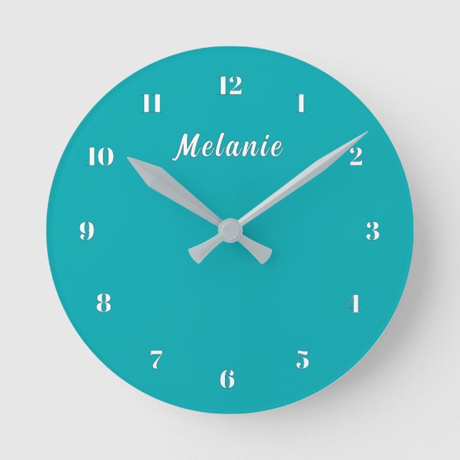 Horloge Ronde Concevez votre propre Turquoise Blue Custom Name W (Recto)