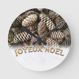 Horloge Ronde Cône de fête de pin de Joyeux Noel de vacances