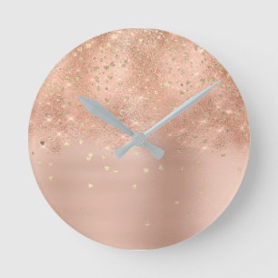 Horloge Ronde Confetti Heart Spark Parties scintillant Rose Or R