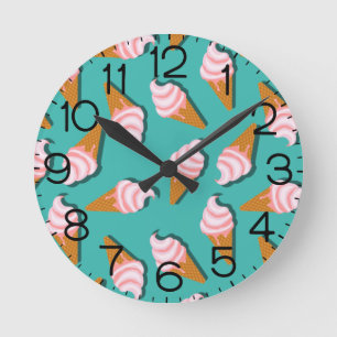 Horloge Ronde Congés gaufres crème glacée et motif de yaourt con