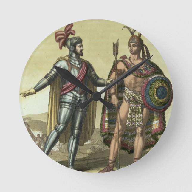 Horloge Ronde Conquistador avec un chef amérindien (couleur (Recto)