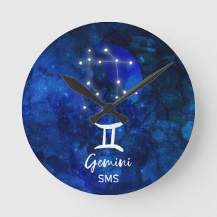 Horloge Ronde Constellation du zodiaque Gémeaux Monogramme Galax