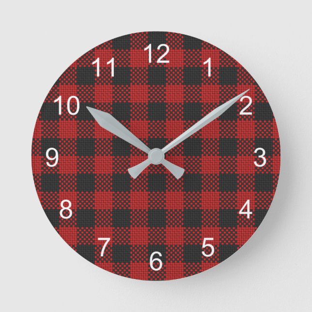 Horloge Ronde Contrôle Buffalo Plaid Pattern Rustic Red Black (Recto)