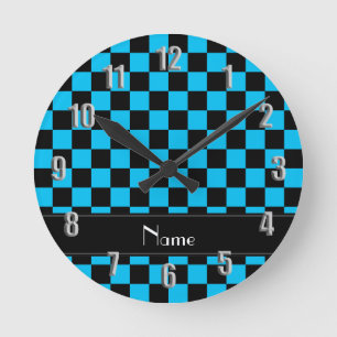 Horloge Ronde Contrôleurs noirs et bleu-clair nommés