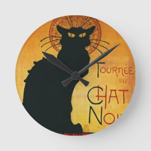 Horloge Ronde Conversation Noir - Chat noir