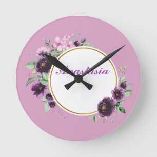 Horloge Ronde Cool, Amazing, Purple Flowers whit your name