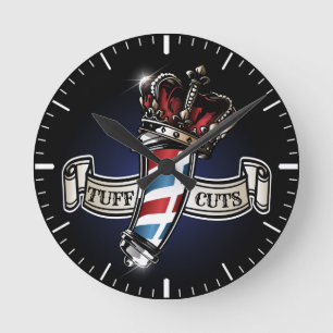 Horloge Ronde Cool Barber Pole et Crown Logo Personnaliser 3