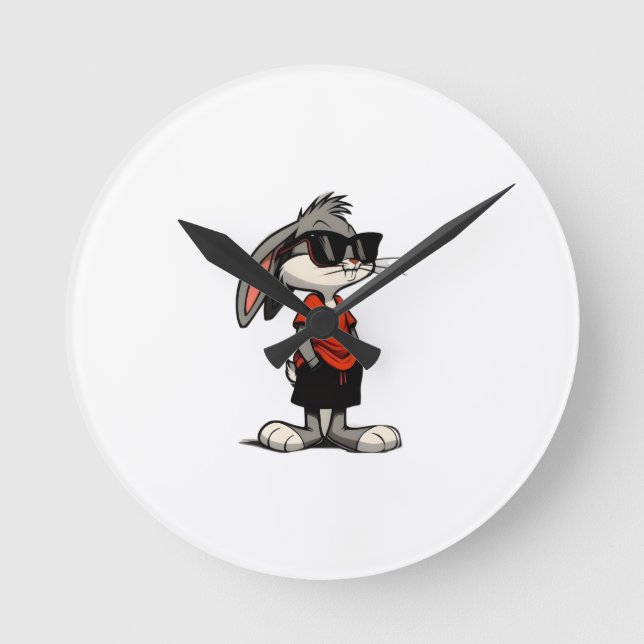 Horloge Ronde Cool Bunny in Shades Cartoon Illustration (Recto)