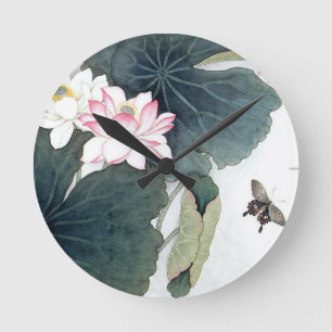 Horloge Ronde Cool d'art Lotus Leaf rose Flower