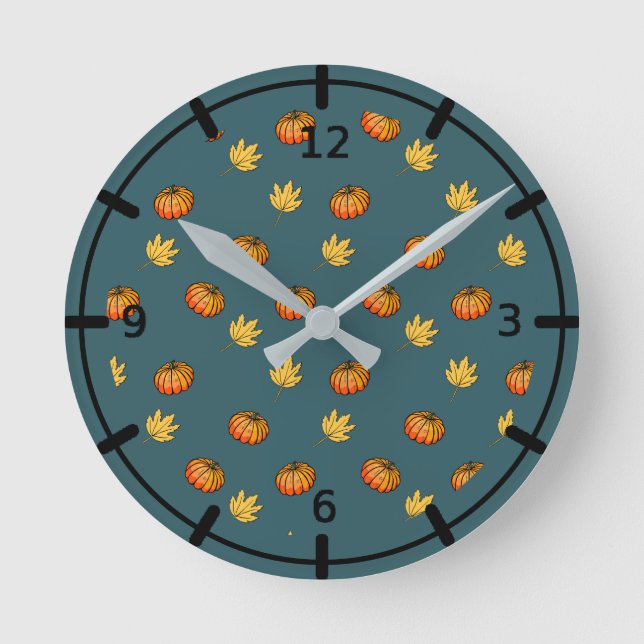 Horloge Ronde cool moderne jaune citrouille motif amoureux du mo (Recto)