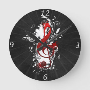 Horloge Ronde Cool Musique notes tourbillons pointillés fleurs é
