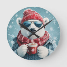 Cool Polar Bear Wall Clock with Hot Cocoa