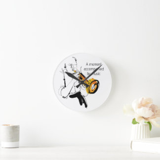 Horloge Ronde Cool Retro Man Playing Trumpet - Jazz Music Art
