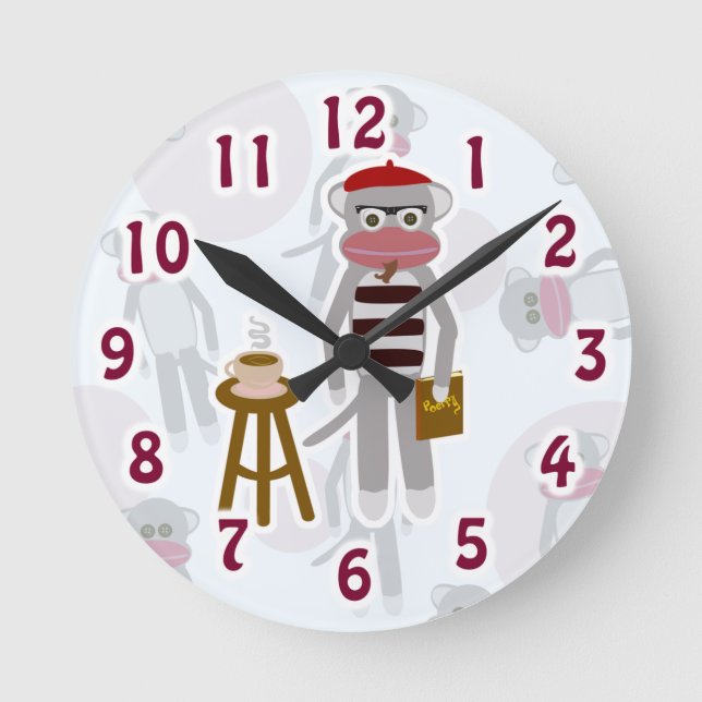 Horloge Ronde Coolsville Beatnik Sock Monkey Cute Cartoon Art (Recto)
