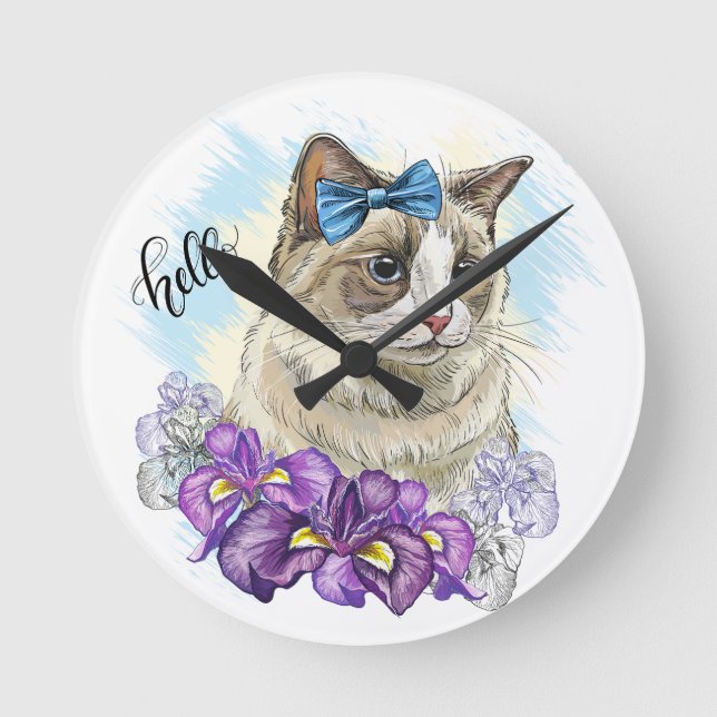 Horloge Ronde Copie de la main dessin drôle Chat mignon avec des (Recto)