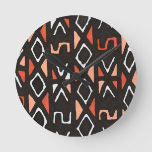Horloge Ronde Copie tribale de Mudcloth d'Africain orange