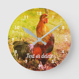 Horloge Ronde Coq Crowing Farm Animal Abstrait Personnalisé
