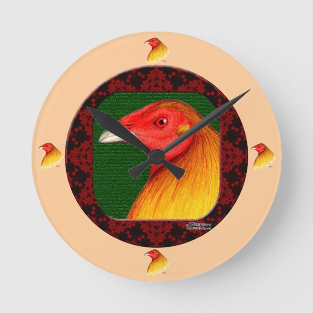 Horloge Ronde Coq De Combat Cadre (Recto)