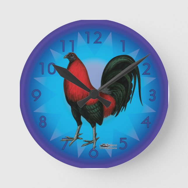 Horloge Ronde Coq de combat rouge noir (Recto)