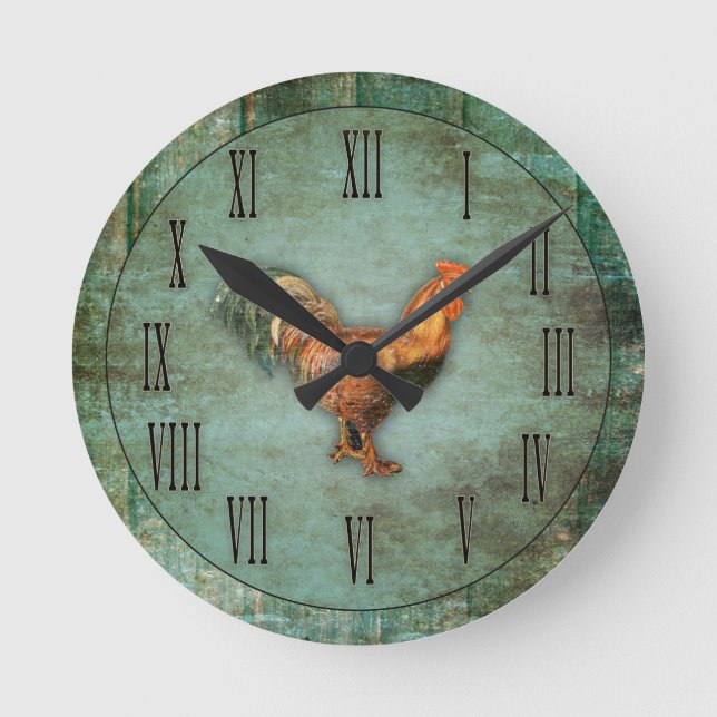 Horloge Ronde Coq français et Faux Wood (Recto)