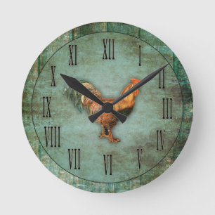 Horloge Ronde Coq français et Faux Wood