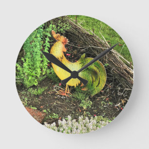 Horloge Ronde Coq jaune et vert