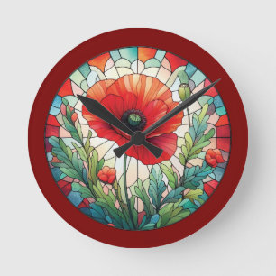 Horloge Ronde Coquelicot en Verre Coloré