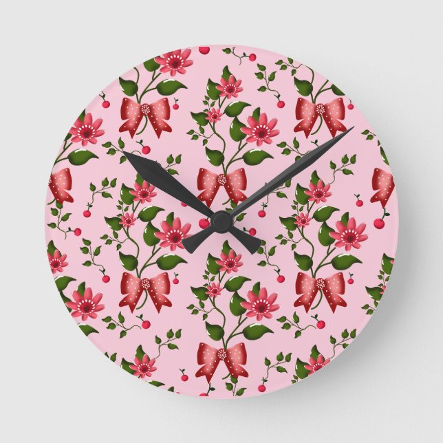 Horloge Ronde  Coquette  floral Bow Pattern Wallpaper (Recto)