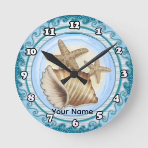 Horloge Ronde Coquillage et étoile de mer