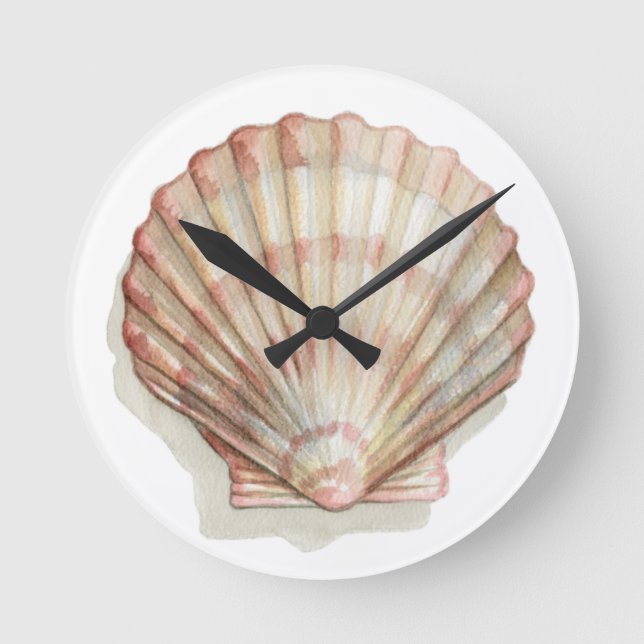 Horloge Ronde Coquillage rose et crème (Recto)