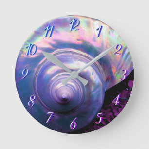 Horloge Ronde Coquillage tropical opal mère perle look violet