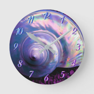 Horloge Ronde Coquillages tropicaux opalescent mère de perle loo