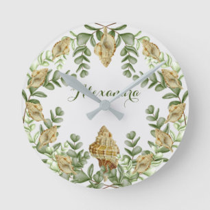 Horloge Ronde Coquille de verdure Coquille de crème marine Coast