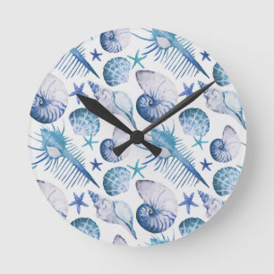Horloge Ronde Coquilles d'aquarelle