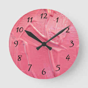 Horloge Ronde Corail de peinture humide rose