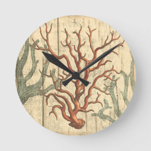 Horloge Ronde Corail en bois et petit