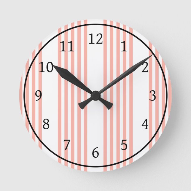 Horloge Ronde Corail et blanc cinq bandes motif (Recto)