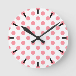Horloge Ronde Corail et pois blancs