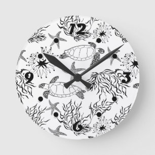 Horloge Ronde Corail plante, tortue marine