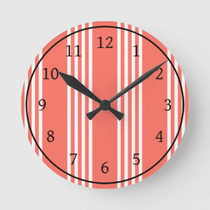 Horloge Ronde Corail vivant et blanc quatre bandes motif