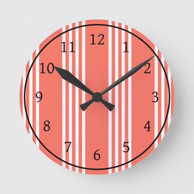 Horloge Ronde Corail vivant et blanc quatre bandes motif (Recto)