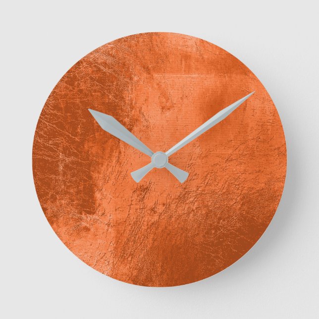 Horloge Ronde Coral cuivre Cuir Métal Verre Orange Minimal (Recto)
