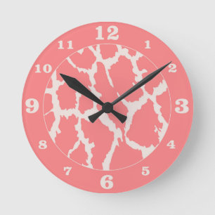 Horloge Ronde Coral Giraffe Animal Print Numbered