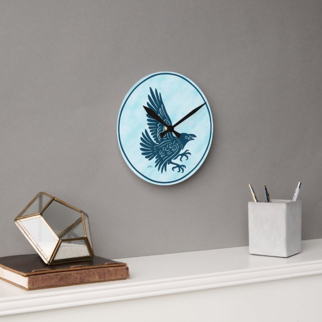 Horloge Ronde Corbeau bleu dansant (Bureau)