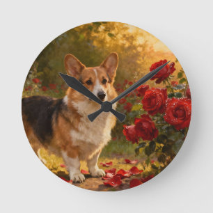 Horloge Ronde Corgi dans les Roses V