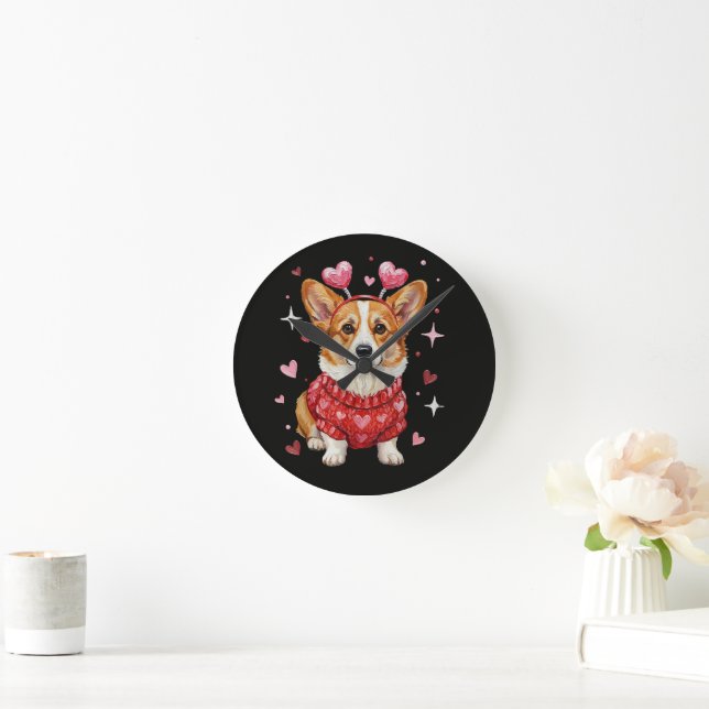 Horloge Ronde Corgi Mignon Cœur Saint Valentin (Maison)