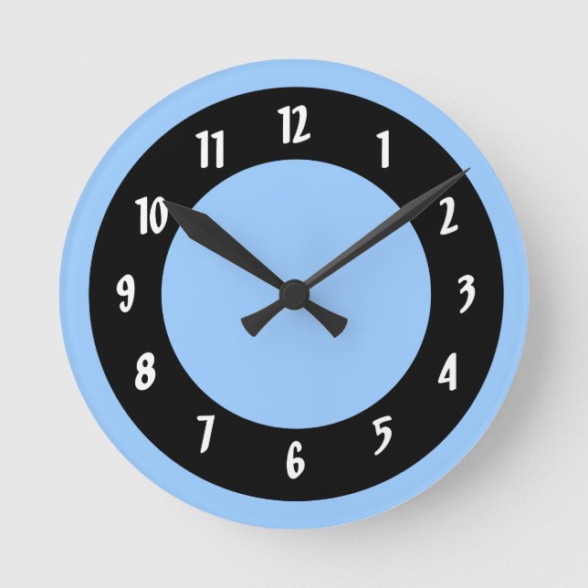 Horloge Ronde Cornflower Blue and Black Circles (Recto)