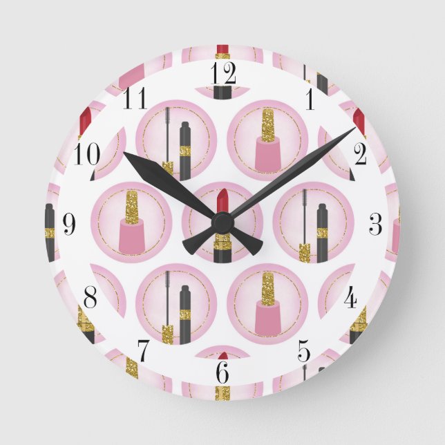 Horloge Ronde Cosmetologie Motif de maquillage rose (Recto)