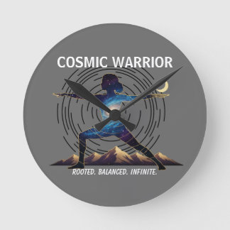 Horloge Ronde Cosmic Yoga Warrior | Galaxy Body Pose se traduit
