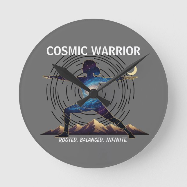 Horloge Ronde Cosmic Yoga Warrior | Galaxy Body Pose se traduit  (Recto)